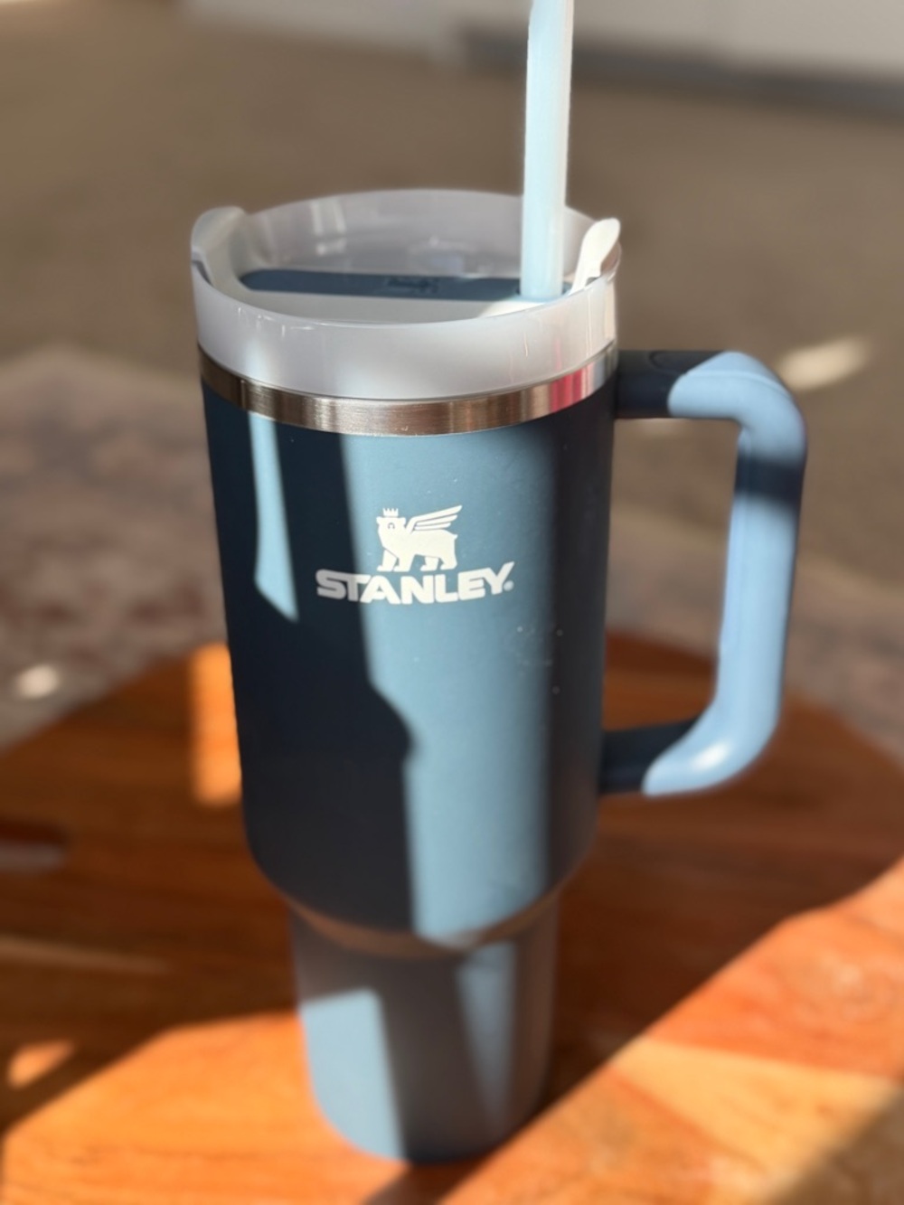 Stanley Steel-Trimmed Travel Tumbler in Slate Blue and White